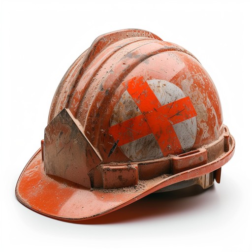 A heavily used orange safety helmet with a red cross, showing signs of extensive wear for construction estimating services in Georgia